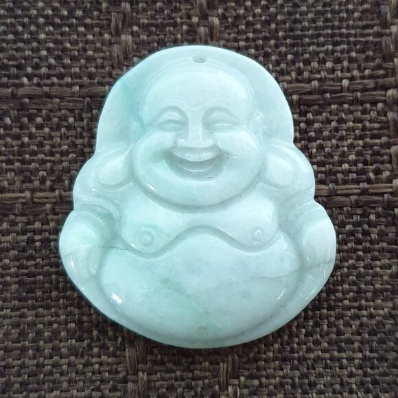 75.5 carats Vintage Hand-Carved Natural White Jade Happy Buddha Pendant - Picture 7 of 11